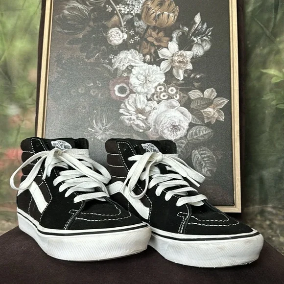VANS, Old Skool Sk8 Hi-Tops Comfy Cush, Black and White, Size